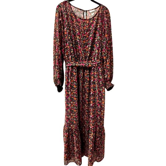 Ava & Viv Dresses & Skirts - Ava and Viv Maxi Dress Size 2X Ditsy Floral Dark Romantic Peasant Boho Tiered